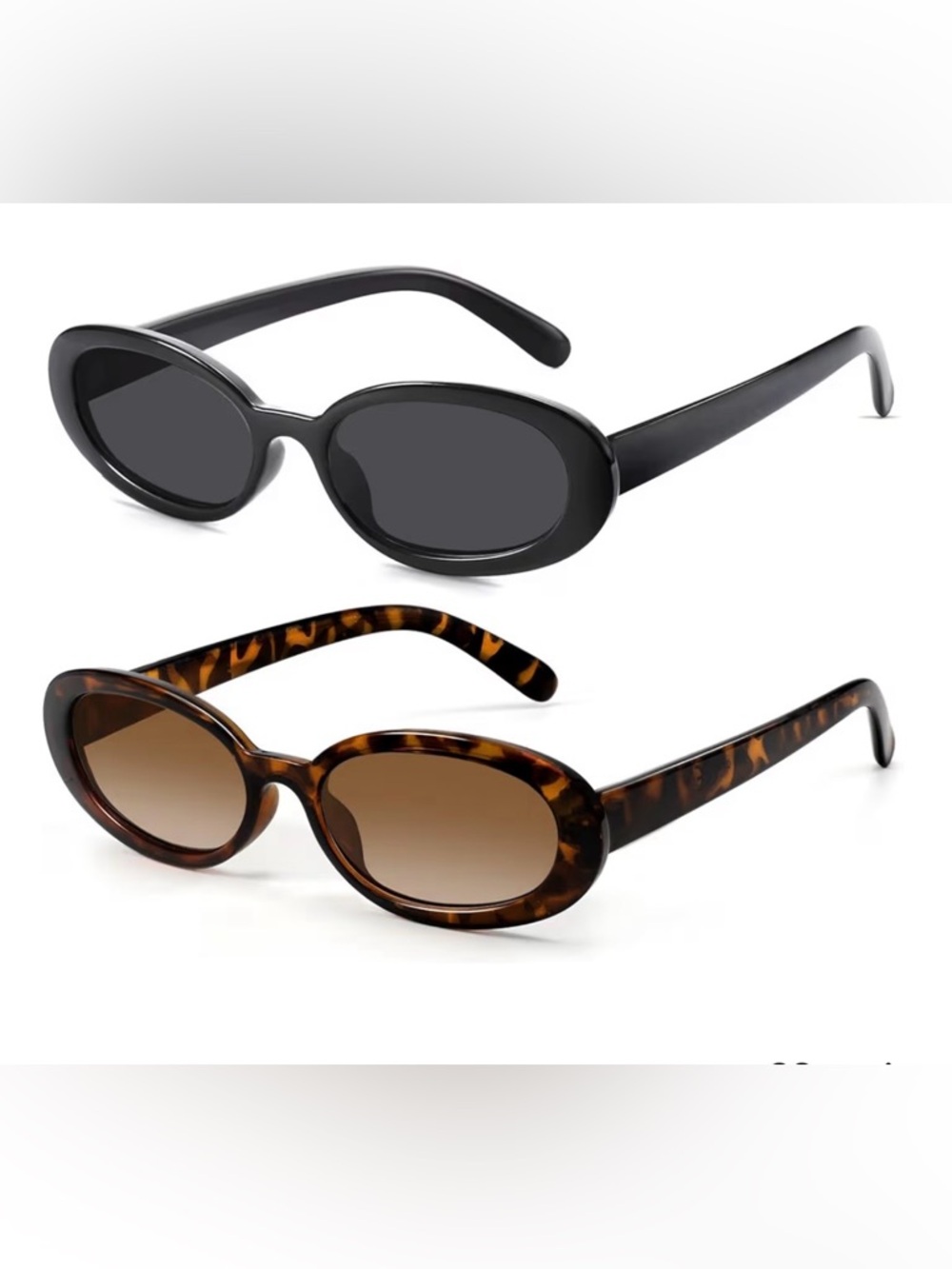 🕶️ Set of 2: 90’s Oval Women's Sunglasses - Black & Leopard Gradient Brown 🕶️